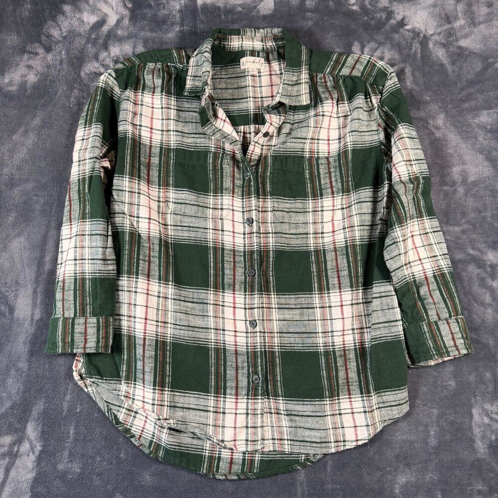 Wonderly Green Plaid Flannel Button Front Shirt 100% Cotton XS